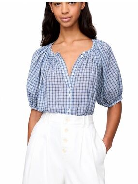 Doen Gap Blue Gingham Puff Sleeve Blouse - Women